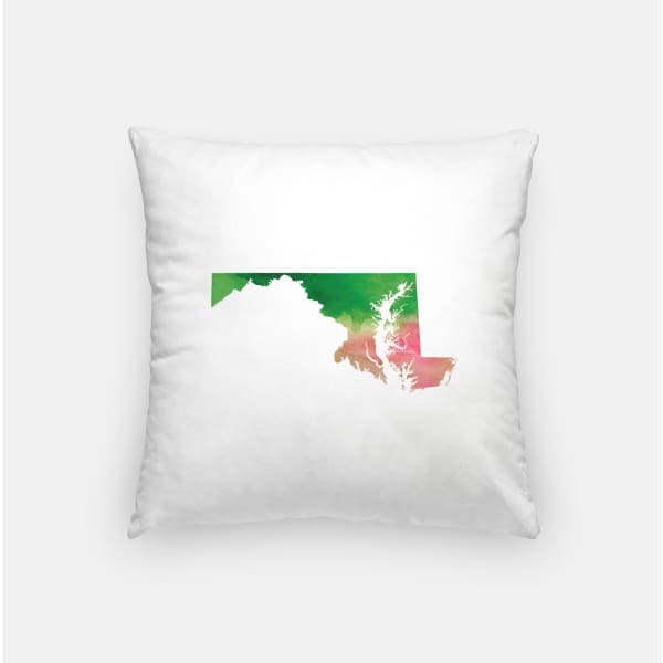 Maryland state watercolor - Pillow | Square / Pink + Green - State Watercolor