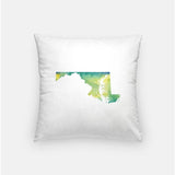 Maryland state watercolor - Pillow | Square / Yellow + Teal - State Watercolor