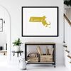 Massachusetts ’home’ state silhouette - 5x7 Unframed Print / GoldenRod - Home Silhouette