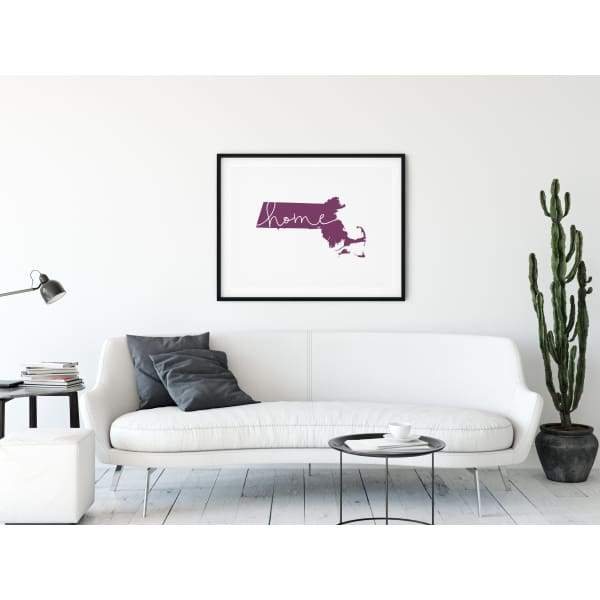 Massachusetts ’home’ state silhouette - 5x7 Unframed Print / Purple - Home Silhouette