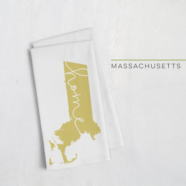 Massachusetts ’home’ state silhouette - Tea Towel / GoldenRod - Home Silhouette