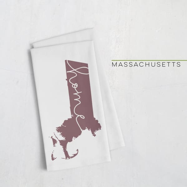 Massachusetts ’home’ state silhouette - Tea Towel / Maroon - Home Silhouette