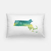 Massachusetts state watercolor - Pillow | Lumbar / Yellow + Teal - State Watercolor