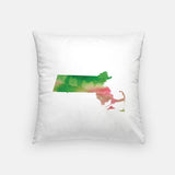 Massachusetts state watercolor - Pillow | Square / Pink + Green - State Watercolor