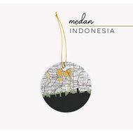 Medan Indonesia city skyline with vintage Medan map - Ornament - City Map Skyline