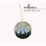 Melbourne Australia city skyline with vintage Melbourne map - City Map Skyline