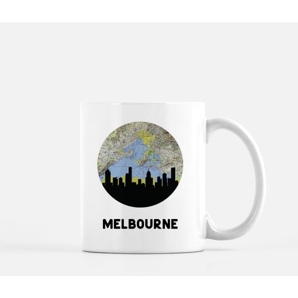 Melbourne Australia city skyline with vintage Melbourne map - City Map Skyline