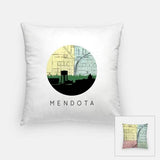 Mendota Illinois city skyline with vintage Mendota map - Pillow | Square - City Map Skyline
