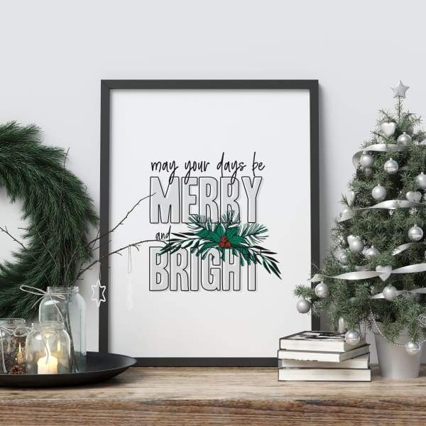 Merry and Bright modern retro Christmas - 5x7 Unframed Print / Green - Modern Retro Christmas