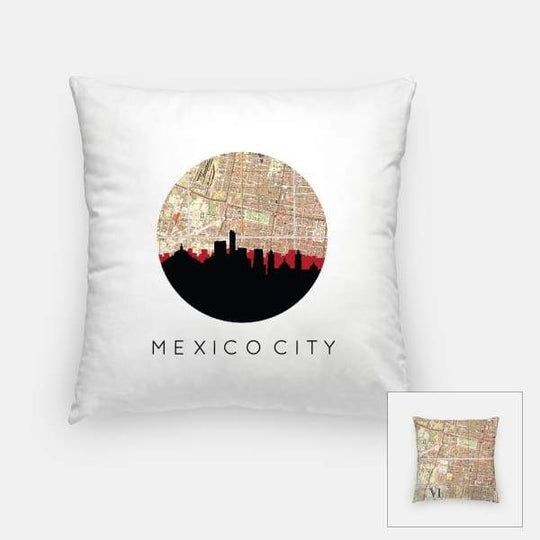 Mexico City Mexico city skyline with vintage Mexico City map - Pillow | Square - City Map Skyline