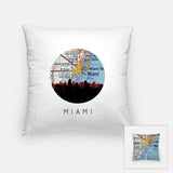 Miami Florida city skyline with vintage Miami map - Pillow | Square - City Map Skyline