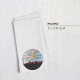 Miami Florida city skyline with vintage Miami map - Tea Towel - City Map Skyline