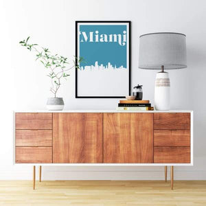Miami Florida retro inspired city skyline - 5x7 Unframed Print / Teal - Retro Skyline