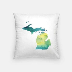Michigan state watercolor - Pillow | Square / Yellow + Teal - State Watercolor