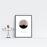 Milan city skyline with vintage Milan map - 5x7 Unframed Print - City Map Skyline