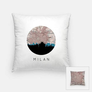 Milan city skyline with vintage Milan map - Pillow | Square - City Map Skyline