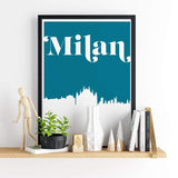 Milan Italy retro inspired city skyline - 5x7 Unframed Print / Teal - Retro Skyline