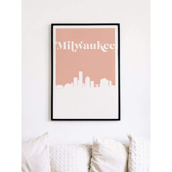Milwaukee Wisconsin retro inspired city skyline - 5x7 Unframed Print / MistyRose - Retro Skyline