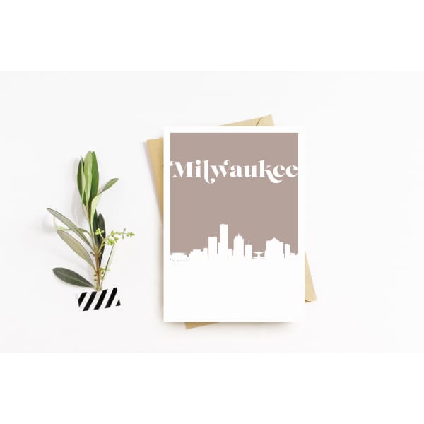 Milwaukee Wisconsin retro inspired city skyline - 5x7 Unframed Print / Tan - Retro Skyline