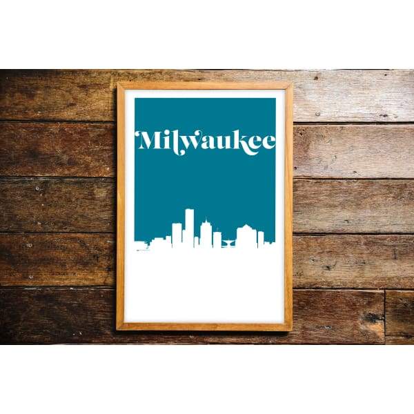 Milwaukee Wisconsin retro inspired city skyline - 5x7 Unframed Print / Teal - Retro Skyline