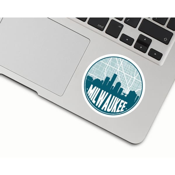 Milwaukee Wisconsin skyline and city map design | in multiple colors - Sticker / Teal - City Map Skyline