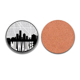 Milwaukee Wisconsin skyline and city map design | in multiple colors - Coaster Set | Set of 2 / Black - City Map Skyline