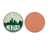 Milwaukee Wisconsin skyline and city map design | in multiple colors - Coaster Set | Set of 2 / Green - City Map Skyline