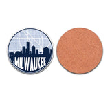 Milwaukee Wisconsin skyline and city map design | in multiple colors - Coaster Set | Set of 4 / Blue - City Map Skyline