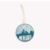 Milwaukee Wisconsin skyline and city map design | in multiple colors - Ornament / Teal - City Map Skyline