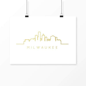 Milwaukee Wisconsin Skyline in gold foil - Gold Foil Print