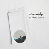 Minneapolis Minnesota city skyline with vintage Minneapolis map - Tea Towel - City Map Skyline