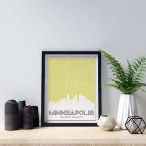 Minneapolis Minnesota skyline and map - 5x7 Unframed Print / Khaki - Road Map and Skyline