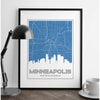 Minneapolis Minnesota skyline and map - 5x7 Unframed Print / SteelBlue - Road Map and Skyline