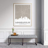 Minneapolis Minnesota skyline and map - 5x7 Unframed Print / Tan - Road Map and Skyline
