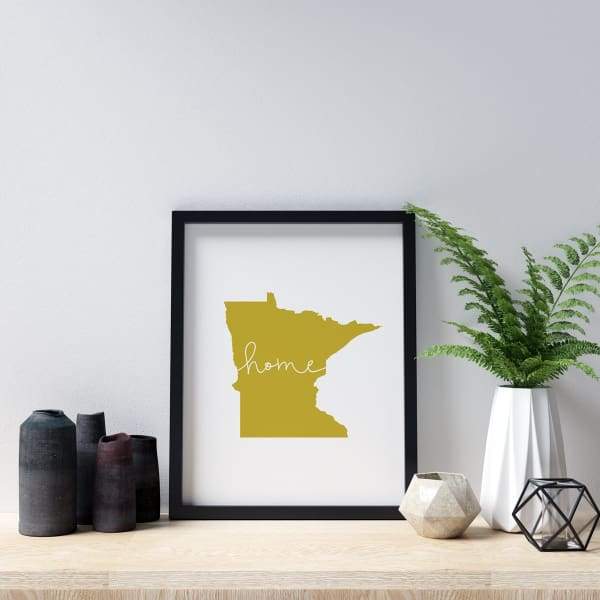 Minnesota ’home’ state silhouette - 5x7 Unframed Print / GoldenRod - Home Silhouette