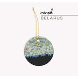 Minsk Belarus city skyline with vintage Minsk map - Ornament - City Map Skyline