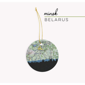 Minsk Belarus city skyline with vintage Minsk map - Ornament - City Map Skyline