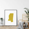 Mississippi ’home’ state silhouette - 5x7 Unframed Print / GoldenRod - Home Silhouette