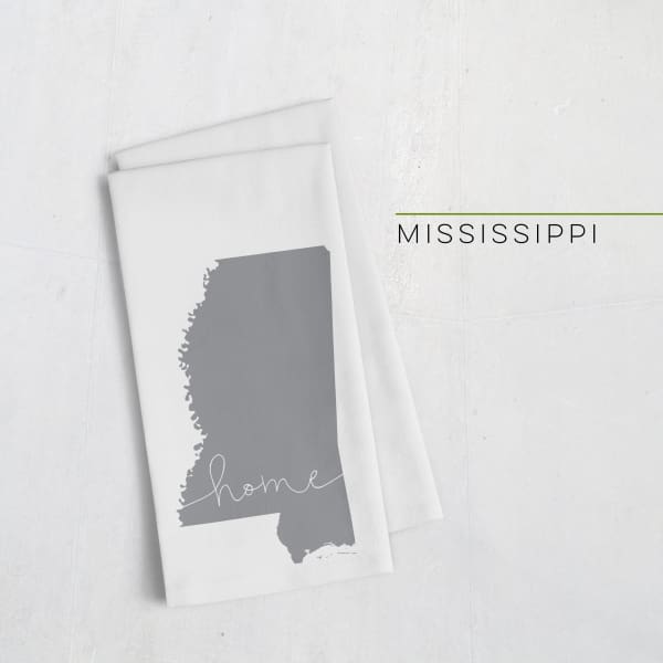Mississippi ’home’ state silhouette - Tea Towel / Light Gray - Home Silhouette