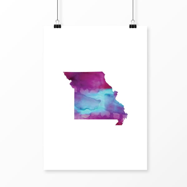 Missouri state watercolor - 5x7 Unframed Print / Purple + Blue - State Watercolor