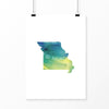 Missouri state watercolor - 5x7 Unframed Print / Yellow + Teal - State Watercolor