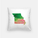 Missouri state watercolor - Pillow | Square / Pink + Green - State Watercolor