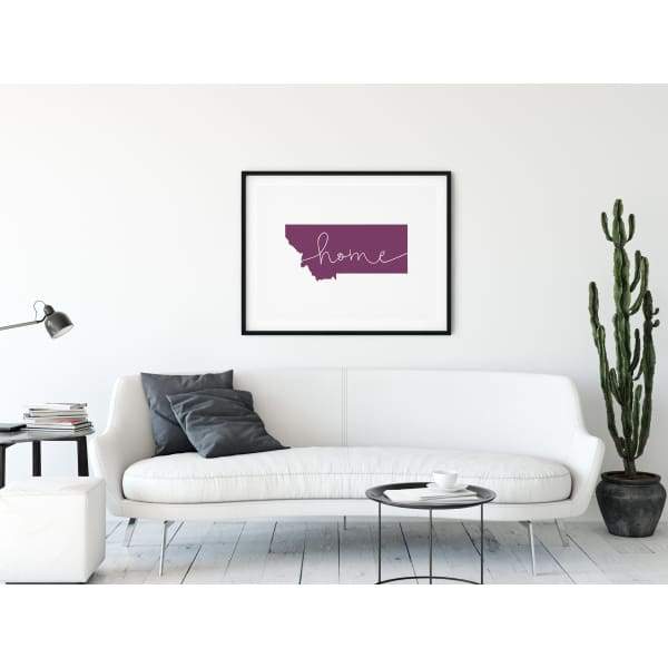 Montana ’home’ state silhouette - 5x7 Unframed Print / Purple - Home Silhouette