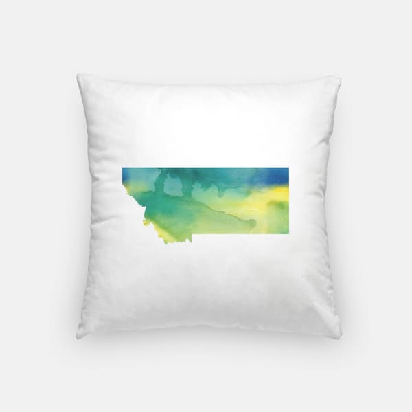 Montana state watercolor - Pillow | Square / Yellow + Teal - State Watercolor