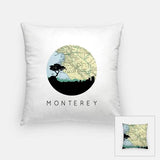 Monterey California city skyline with vintage Monterey map - Pillow | Square - City Map Skyline