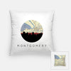 Montgomery Alabama city skyline with vintage Montgomery map - Pillow | Square - City Map Skyline
