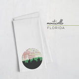 Monticello Florida city skyline with vintage Monticello map - Tea Towel - City Map Skyline