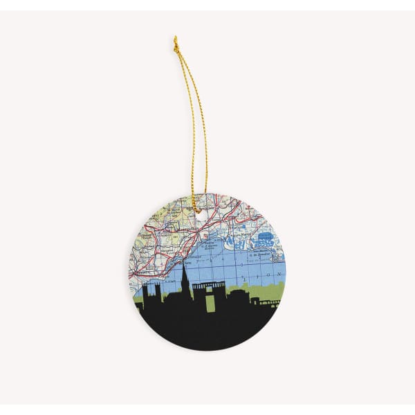 Montpelier city skyline with vintage Montpelier map - Ornament - City Map Skyline