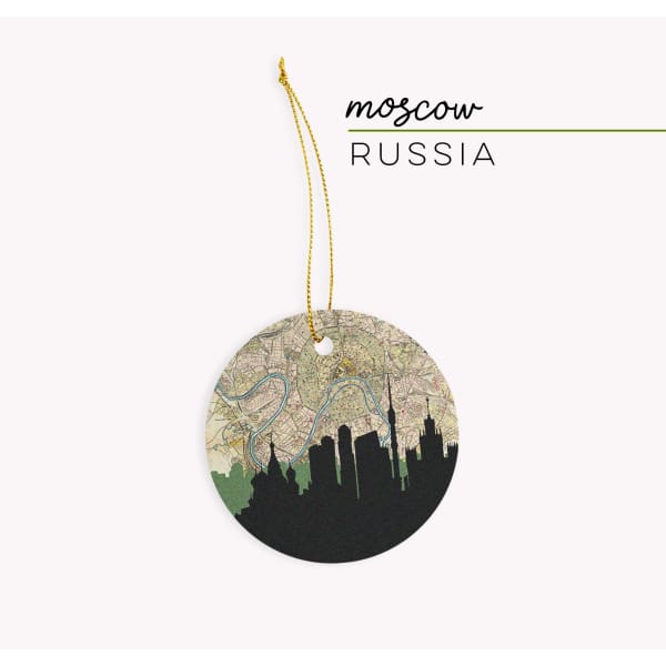 Moscow city skyline with vintage Moscow map - Ornament - City Map Skyline