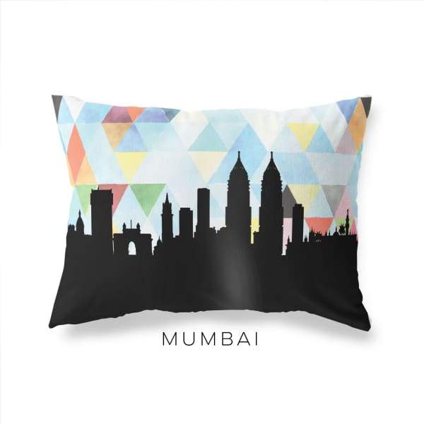 Mumbai India geometric skyline - Pillow | Lumbar / LightSkyBlue - Geometric Skyline